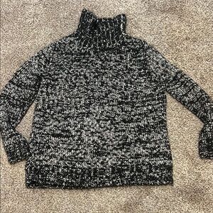 Black and White Chunky Knit Cowl Turtleneck Sweater